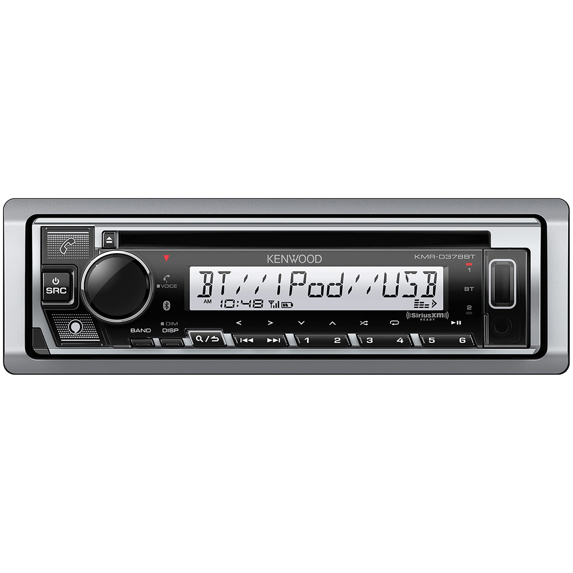 Kenwood KMR-D378BT Marine/Motorsports CD AM/FM Radio, Bluetooth, Amazon Alexa Compatible, SiriusXM Ready, Wireless Streaming - Pandora & Spotify, USB and AUX Input, Variable Color Display Kenwood KMR-D378BT Marine/Motorsports CD AM/FM Radio, Bluetooth, Amazon Alexa Compatible, SiriusXM Ready, Wireless Streaming - Pandora & Spotify, USB and AUX Input, Variable Color Display